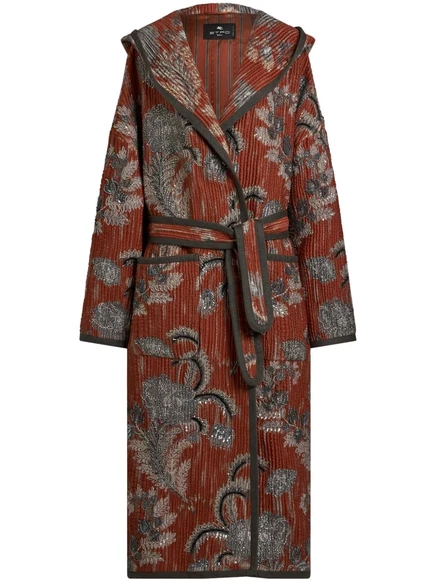 Женское стеганое жаккардовое пальто Etro с поясом, ржаво-красное