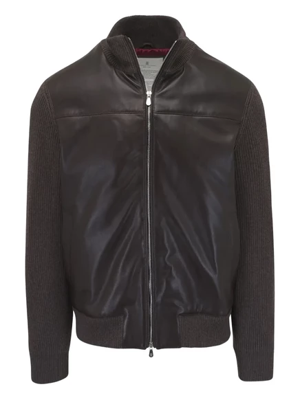 Мужская куртка Brunello Cucinelli кожа/трикотаж, коричневая
