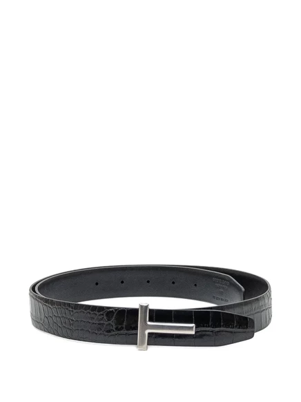 Мужской ремень Tom Ford T-buckle телячья кожа, черный