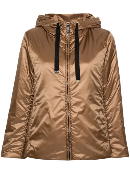 Женский пуховик Max Mara атласный с капюшоном, песочный