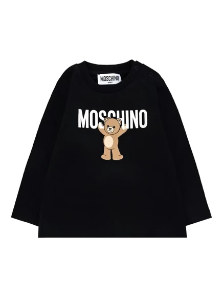 Детская футболка Moschino Kids с принтом мишки, черная