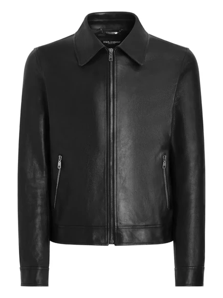Мужская кожаная куртка Dolce & Gabbana на молнии, черная