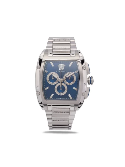 Мужские часы Versace Dominus 40 мм, бочкообразный корпус из нержавеющей стали, хронограф, стальной браслет, индиго