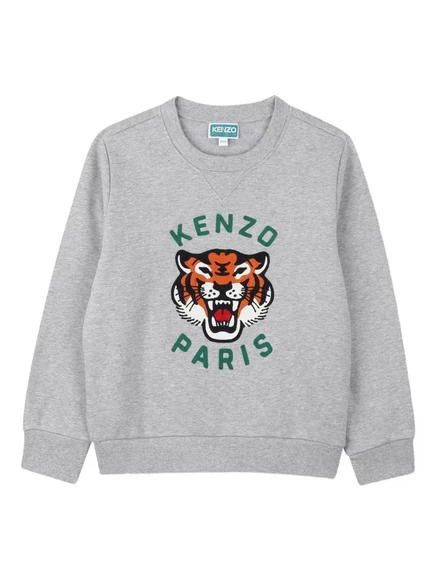 Толстовка с круглым вырезом и вышивкой в виде тигра от Kenzo Kids grey