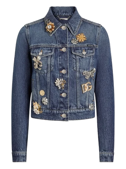 Женская джинсовая куртка Dolce & Gabbana с брошами, индиго