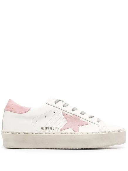 Женские кожаные кеды Golden Goose Hi Star на платформе, бело-розовые