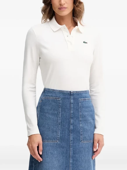 Женское поло Lacoste с длинным рукавом, белое