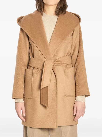 Пальто Max Mara с капюшоном и поясом brown