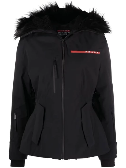 Куртка с капюшоном и нашивкой с логотипом Prada black