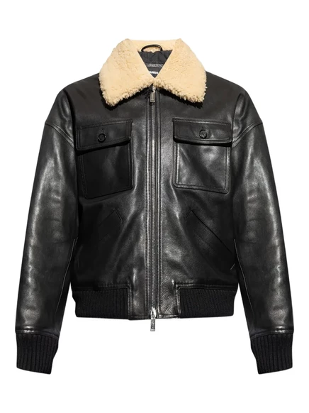 Мужской кожаный бомбер DSquared2, черный