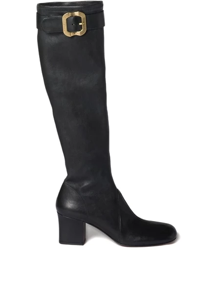 Кожаные сапоги Miu Miu с застежкой на пряжку black