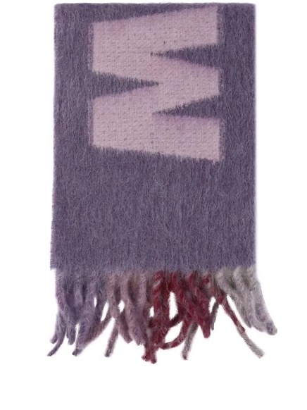 Жаккардовый шарф с бахромой и логотипом Marni purple