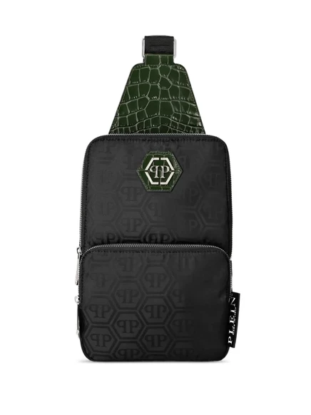 Мужская сумка Philipp Plein через плечо под крокодил, черная