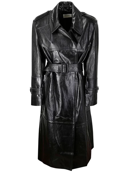 Кожаное пальто-тренч Sportmax  black