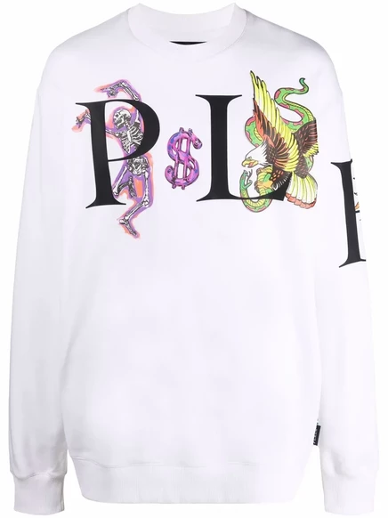 Мужская хлопковая толстовка Philipp Plein с принтом, белая