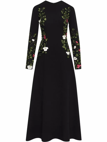 Женское платье Oscar de la Renta миди с вышивкой, черное