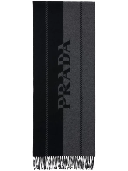 Жаккардовый шерстяной шарф с логотипом Prada grey