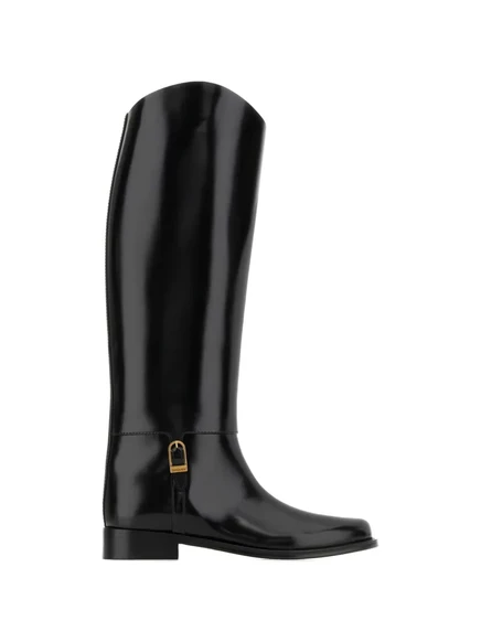 Женские сапоги Saint Laurent Julia с золотой пряжкой, черные