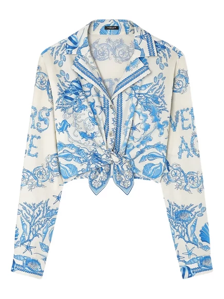 Укороченная рубашка с узлом Versace Underwater Barocco blue