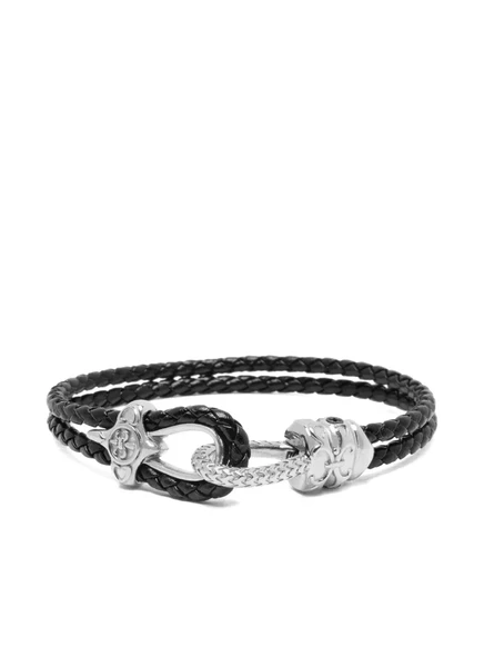 Мужской кожаный браслет Nialaya Jewelry с серебристой застежкой, черный