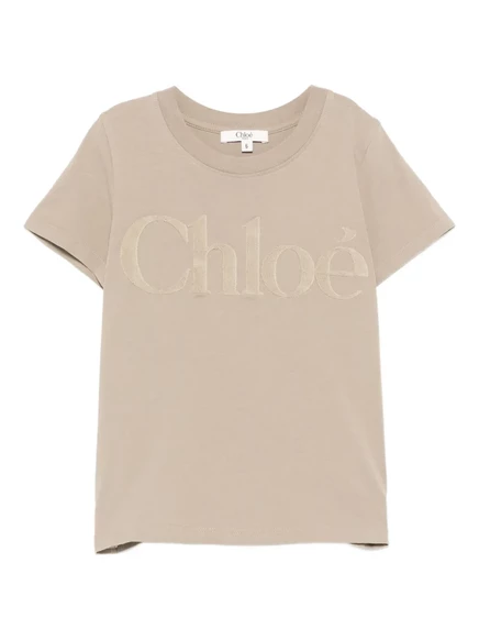 Футболка с логотипом Chloé Kids и аппликацией grey