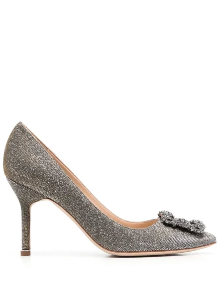 Туфли-лодочки Manolo Blahnik Hangisi Glitter 90 silver