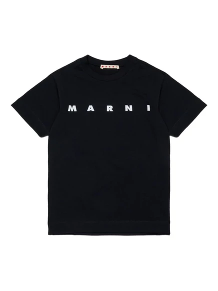 Детская хлопковая футболка Marni Kids с логотипом, черная