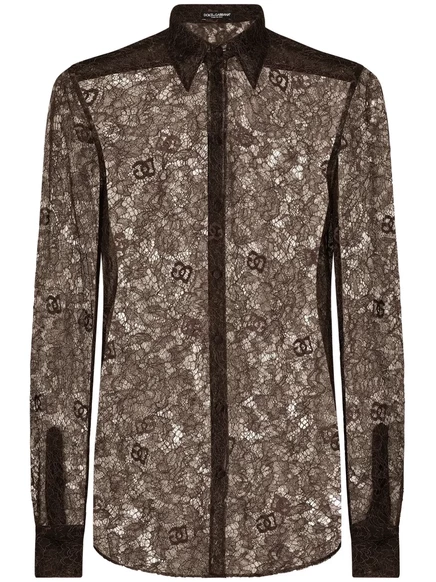 Полупрозрачная кружевная рубашка от Dolce & Gabbana Chantilly brown