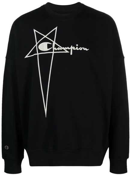 Хлопковая толстовка с вышитым логотипом Rick Owens X Champion black