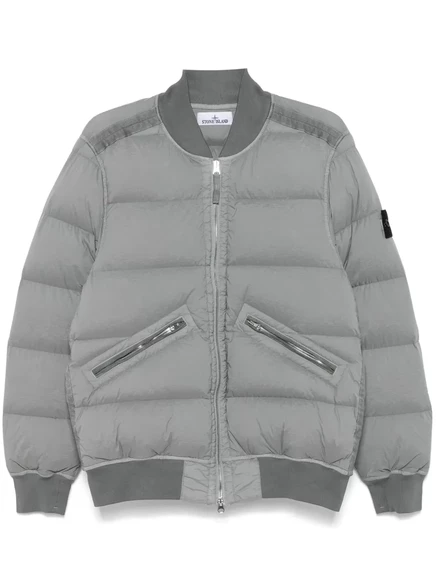 Мужская пуховая куртка-бомбер Stone Island бесшовная, серая
