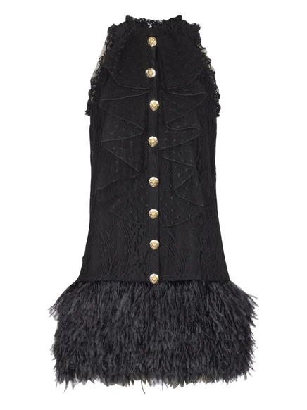 Женское платье Balmain с кружевной отделкой, черное