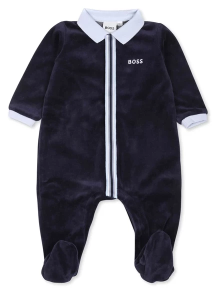 Детский боди Boss Kidswear в полоску с логотипом, синий
