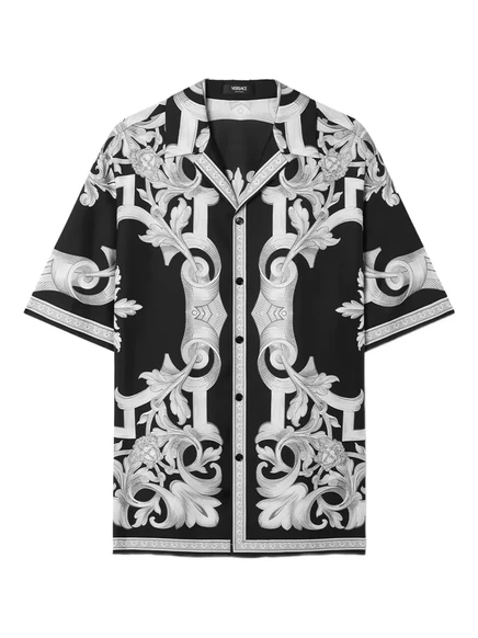 Мужская рубашка Versace с барочным принтом, черная