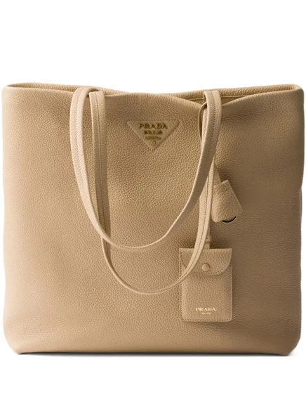 Большая кожаная сумка-тоут Prada neutrals