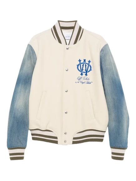 Мужская бомбер-куртка Off-White с джинсовыми рукавами, бежевая