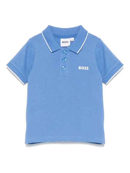 Поло для мальчиков Boss Kidswear с принтом логотипа, голубое
