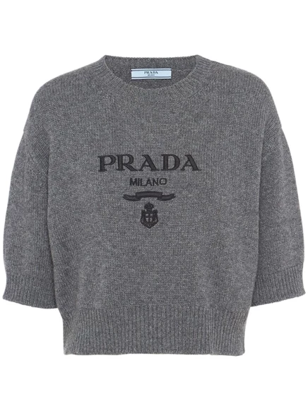 Женский джемпер Prada короткий с интарсией, серый