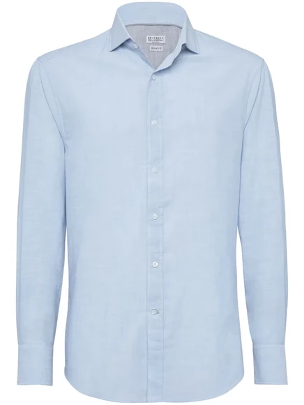 Хлопчатобумажная рубашка Brunello Cucinelli с длинным рукавом blue