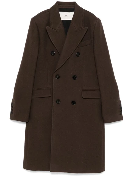 Двубортное пальто AMI Paris brown