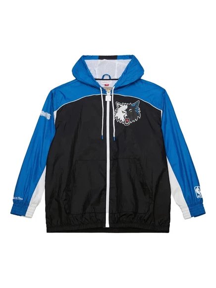 Мужская ветровка mitchell & ness timberwolves с капюшоном, синяя