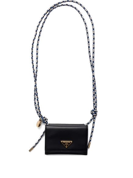 Женский кошелек-кардхолдер Prada кожаный, черный