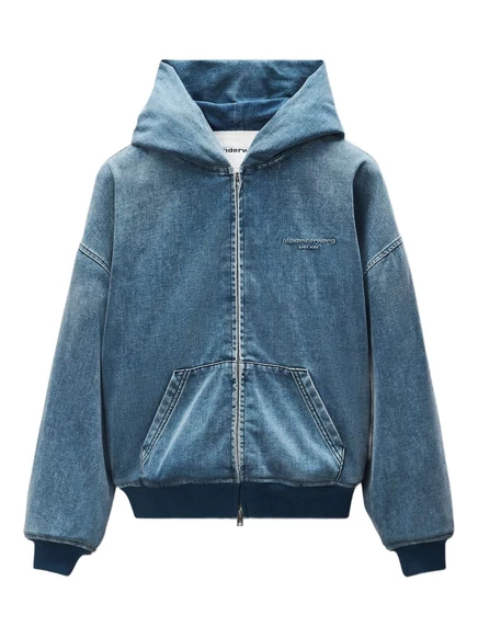 Унисекс джинсовая куртка Alexander Wang с капюшоном, синяя