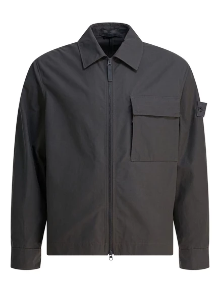 Мужская куртка-рубашка stone island на молнии с накладными карманами, серая