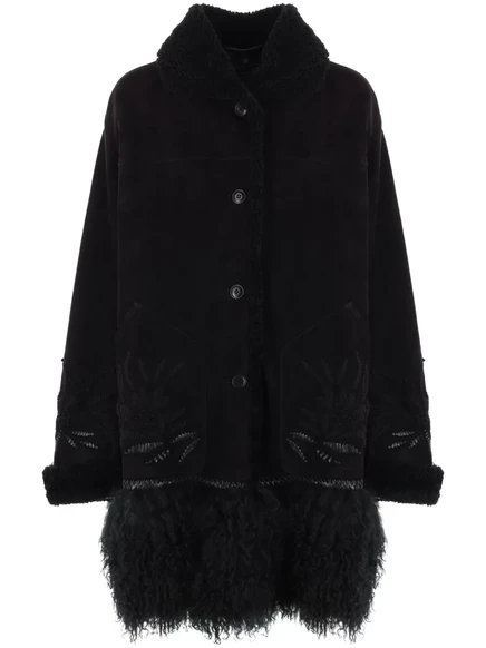 Женское пальто Ermanno Scervino с овчиной и вышивкой, черное