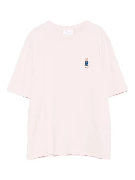 Женская футболка Maison Kitsuné с вышитой лисой, розовая