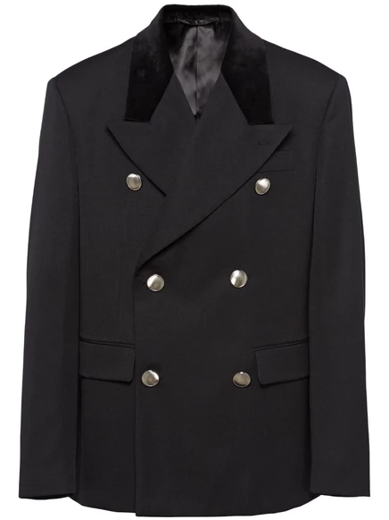 Двубортный шерстяной блейзер Prada black