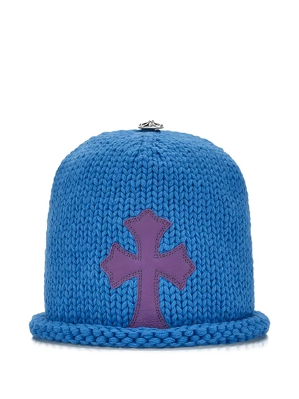 Мужская шапка-бини Chrome Hearts с кожаным крестом, синяя