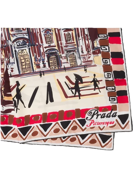 Шелковый платок Prada Pittoresque Milan, красный