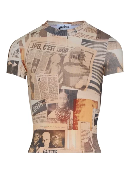 Женская футболка Jean Paul Gaultier ребристая с журнальным принтом, экрю