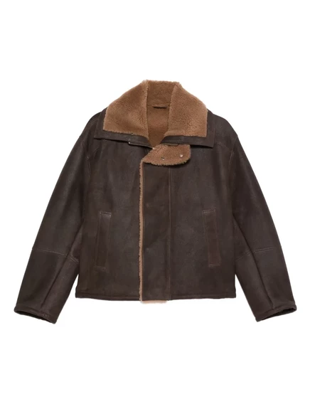 Кожаное пальто с овечьим воротником Arma brown